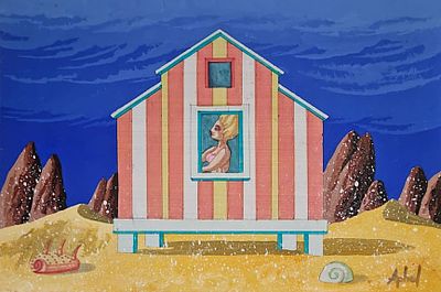 APHEL FABIO Cavalese (TN) 1957 "Casotto con bagnante" - APHEL FABIO Cavalese (TN) 1957 