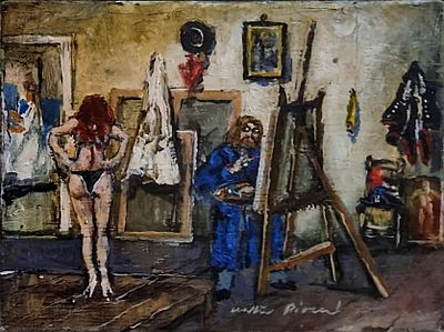 PIACESI WALTER Ascoli Piceno 1929 - Fermignano 2022 "Pittore e modella" - PIACESI WALTER 