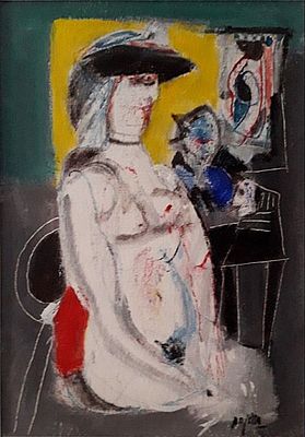 PAJETTA GUIDO Monza 1898 - Milano 1987 "Nudo seduto con cappello nero" - PAJETTA GUIDO 