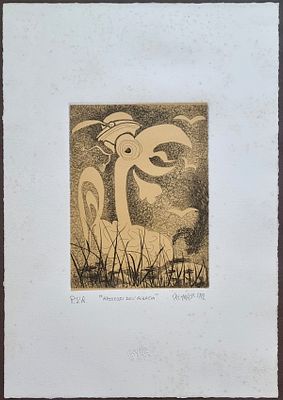 CREMONESE ANTONIO Roma 1949 "Apoteosi dell'Albagia" Incisione serigrafica su cartoncino cm 34 