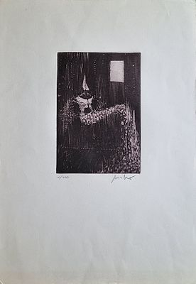PEVERELLI CESARE Milano 1922 - Parigi 2000 "Senza titolo" Acquatinta ad un colore cm 15,5x19 