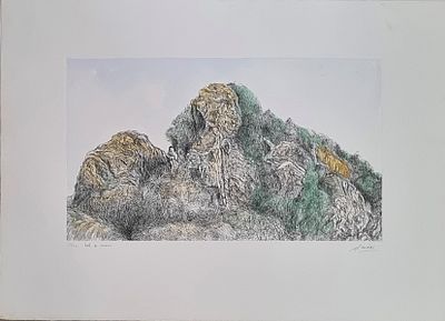 RICCI ANTONIO Frosinone 1943 "Senza titolo" Incisione su cartoncino colorata a mano cm 70x50. 