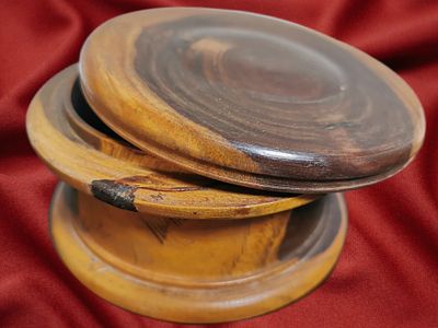 קופסת תכשיטים עגולה. אמצע המאה ה-19, קופסת תכשיטים עגולה, מיכל תה, כלי עץ, נדיר 
(13 ס"מ) x (6.5 