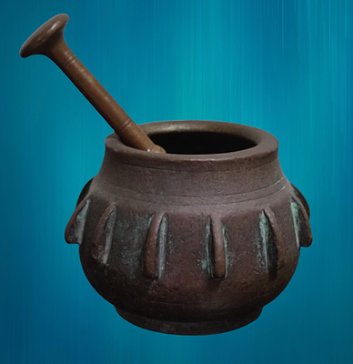 מכתשת עות'מאני עתיק מרגמה ועלי ברונזה C17th 
(11 ס"מ) x (8.5 ס"מ) - 1150 גר' 
עלי - 14.5 ס"מ 