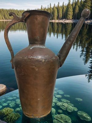 כד גדול עתיק בעבודת יד מנחושת אדומה 
ידית לעיצוב אספנות מהמזרח התיכון 
גודל - כ- 32 ס"מ x 26 