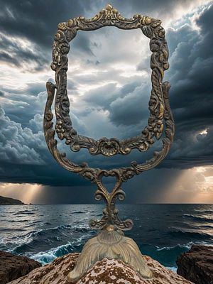 מסגרת מראה לשולחן איפור ויקטוריאני עתיק מפליז וברונזה, שנות ה-80 של המאה ה-19 
גודל - כ- 
(40 