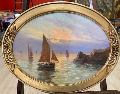Французская школа XIX в. - Парусники. дерево, масло. Подпись неразборчива