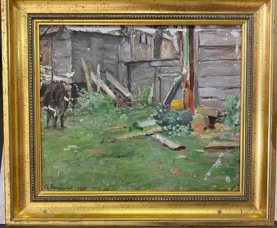 Вахрамеев А.И. (по подписи) - Деревенский двор. 1915. Вахраме́ев Алекса́ндр Ива́нович (1874