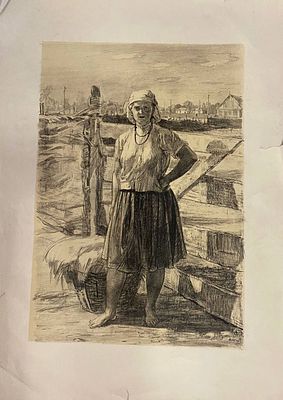 Петрова В.В. - Крестьянка. бумага, офорт. . Петрова (Шульц) Валентина Владимировна (1922, Канев