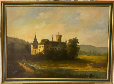 Неизвестный. Французская школа XIX в. - Пейзаж с замком. холст, масло. Подпись: Chindner