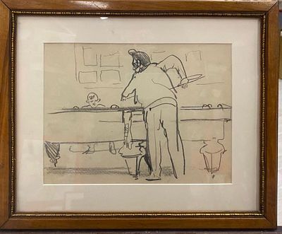 Петрова В.В. - В биллиардной. бумага, карандаш. Петрова Валентина Владимировна (Шульц) 1922 г.р. — 