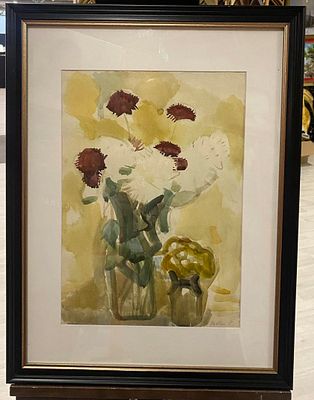 Петрова В.В. - Цветы в банках. бумага, акварель . Петрова Валентина Владимировна (Шульц) 1922 г.р. 
