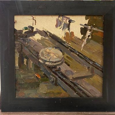 Лесин Е.К. - Вцеху. картон, масло. Лесин Евгений Константинович (1917-2000) 
Член Союза художников 