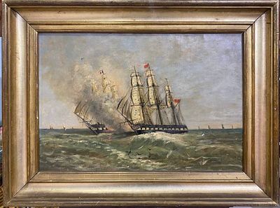 Французская школа конец XIX - начало XX вв. - Морской бой. холст, масло