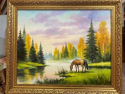 Фролов С. - Пейзаж с конем. холст, масло. Фролов Сергей. Современный художник. Санкт-Петербург