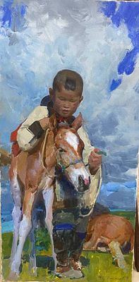 Мунх А. - Мальчик с жеребенком. холст, масло. А. Мунх (р. 1991). Современный монгольско-российский 