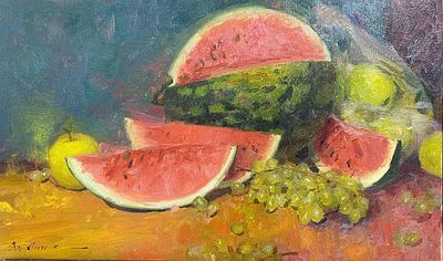 Мунх А. - Нартюморт с арбузом. холст, масло. А. Мунх (р. 1991). Современный монгольско-российский 