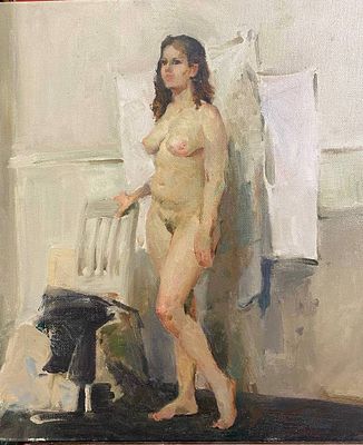 Мунх А. - Ню у стула. холст, масло. А. Мунх (р. 1991). Современный монгольско-российский художник. 