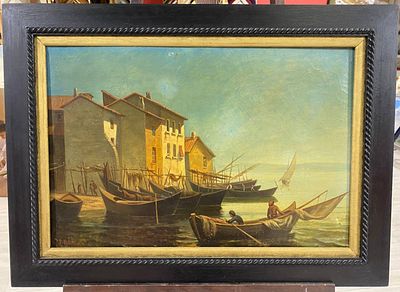 Неизвестный. Французская школа начала XX в. - Лодки у берега моря. холст, масло. Подпись: J. Roilloy (?)