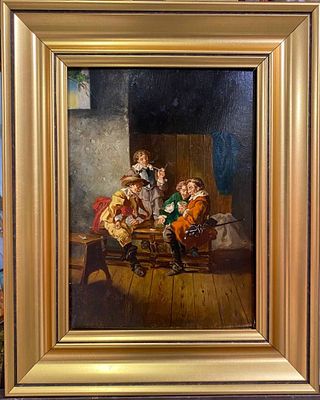 Неизвестный. Фламандская школа XIX в. - Мушкетеры за столом. дерево, масло