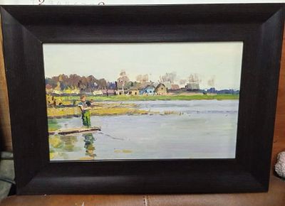 Бочаров Ю.Ф. - Рыбак. картон, масло. Бочаров Юрий Фёдорович (1937-2023) - советский и российский 