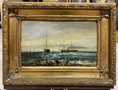 Французская школа XIX в. - Корабли на рейде. холст, масло