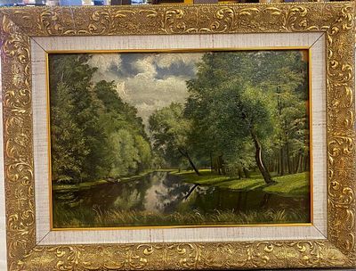 Русская школа конца XIX в. - Пейзаж с рекой. Холст, масло