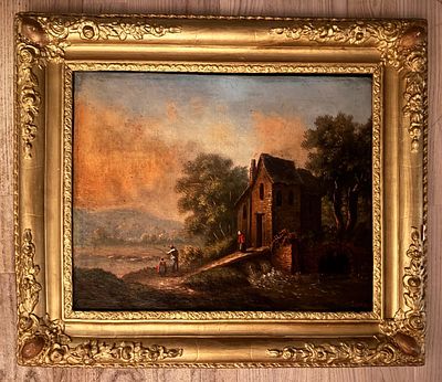 Французская школа XIX в. - Пейзаж с домом. холст, масло. Холст дублирован