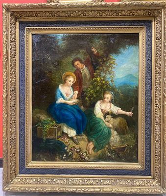 Французская школа XIX в. - Галантная сцена. [большой формат], холст, масло. Следы реставрации 