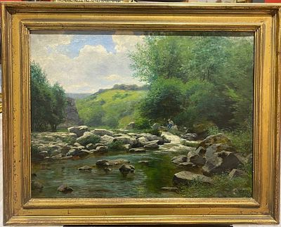 Французская школа XIX в. - Пороги на реке. 1893. холст, масло. Подпись: J Robert