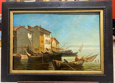 Французская школа начала XX в. - Лодки у берега моря. холст, масло. Подпись: J. Roilloy (?)