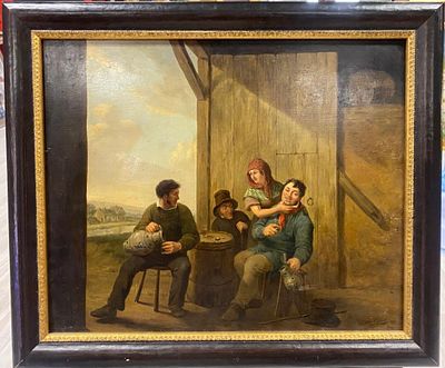 Константинус Фиделио Кёне (Constantinus Fidelio COENE) - В таверне. 1819. дерево, масло. Подпись и 