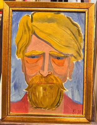 Петров А.Л. - Мой сосед в д. Кятицы, Боря. картон, масло. Петров Александр Леонидович (1951–2009). 