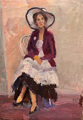 Неизвестный - В шляпе. холст, масло. Подпись: Зайцев