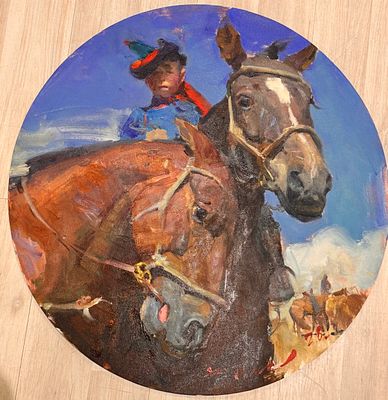 Мунх Б. - Мальчик с конем. холст, масло. Мунх Биндерьяа (р. 1991). Современный 