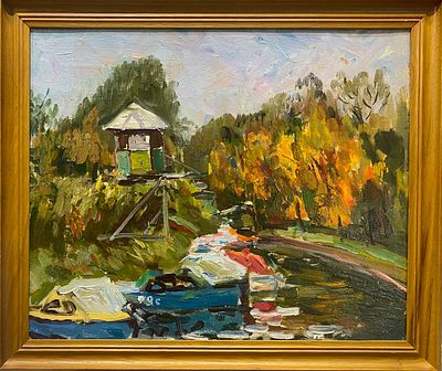 Ирха А.И. - Набережная р. Карповки. 1982. картон, масло. рама натуральный дуб
