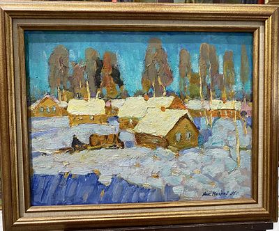 Мокров Н.А. - Мартовский день. 1991. картон, масло. Мокров Николай Алексеевич (1926–1996) 