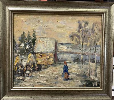 Ирха А.И. - Зима. картон, масло. Ирха Александр Иванович (1946-2026) — ленинградский 