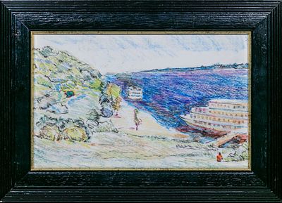 Лучишкин Сергей Алексеевич (1902-1989). Пароходы. 1977. Бумага, восковая пастель. 23 х 35,5 см. 