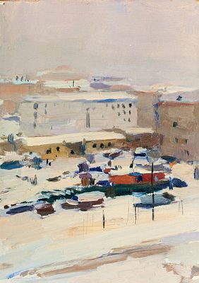Решин Евсей Исаакович (1916-1978). Зима в городе. 1968. Картон, масло. 35 х 25 см. На обороте: 