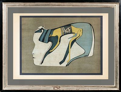 Михаил Шемякин (р.1943). Сюрреалистичный портрет. 1976. Бумага, литография. 52 х 72 см. Слева 