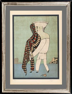 Михаил Шемякин (р.1943). Пара арлекинов. Лист из серии "Карнавалы Санкт-Петербурга". 1976. Бумаг 