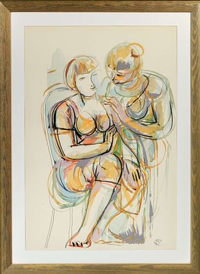 Снегур Игорь Григорьевич (р.1935). Беседа. Подруги. 1978. Бумага, акварель. 77 х 54 см. Справа 