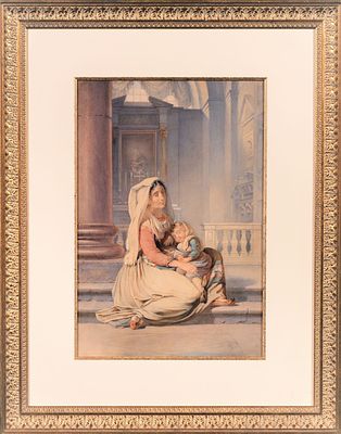 Иков Павел Петрович (1828-1875). Итальянка с ребенком. 1860-е. Бумага, акварель, карандаш. 51 х 