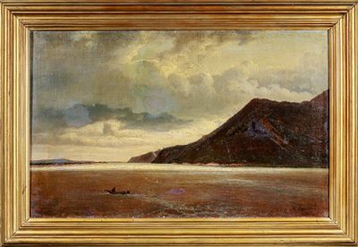 Борецкий Михаил Павлович (1829-1877). На Волге. 1872. Холст, масло. 64,3 х 102,5 см. Справа 