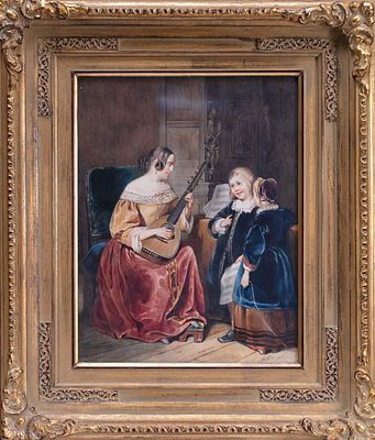 Неизвестный художник. Западная Европа. Урок музыки. Вторая половина - конец XIX века. Бумага 