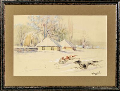 Хренов Александр Сергеевич (1860-1926). Гончие. Конец XIX века. Бумага, акварель. 43 х 66 см. 