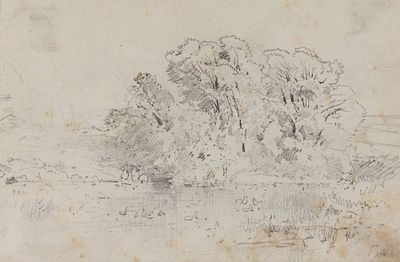 Неизвестный художник. Россия. Пейзаж с лесным озером. Вторая половина XIX века. Бумага 