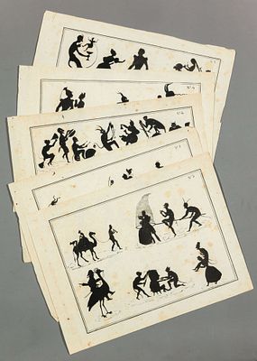 Неизвестный художник. Западная Европа. (?). Пять листов силуэтных сцен. Последняя треть XIX века. 