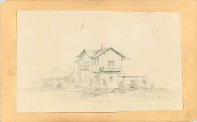Неизвестный художник. Россия. Пейзаж с домом. Конец XIX - начало XX века. Бумага, карандаш. 11 